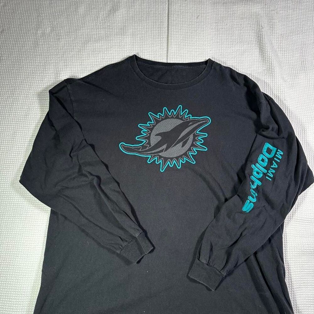 Size XL Miami Dolphins black long sleeve shirt with blue dolphin logo